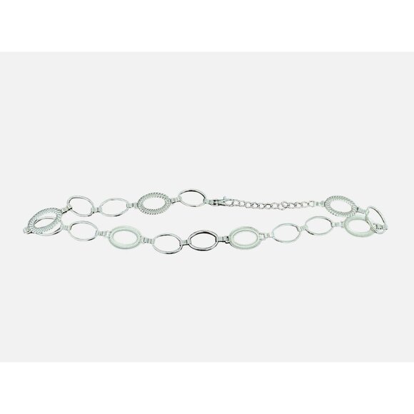 Silver Tone Oval Link Chain Belt Fashion Accessory Adjustable Length - Picture 1 of 5